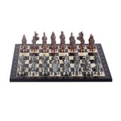 Gift Home Büyük Boy Metal Osmanlı Bizans 37x37 cm Satranç Takımı Antik ve Ceviz Desenli MDF Ahşap Satranç Tahtası