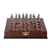 Gift Home Büyük Boy Metal Osmanlı Bizans Satranç Takımı Antik ve El Yapımı Masif Ahşap Sandıklı Satranç Tahtası