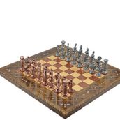 Gift Home Metal Satranç Takımı Battal İngiliz Antik Sedefli Gül Düz Masif Satranç Tahtası