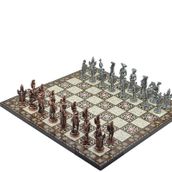 Gift Home Metal Satranç Takımı Battal İspanyol Antik Sedef Desenli Satranç Tahtası