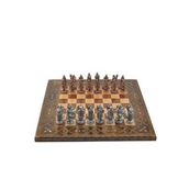 Gift Home Metal Satranç Takımı Battal Osmanlı-Bizans Antik Sedef Gül Düz Masif Satranç Tahtası
