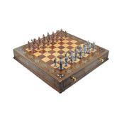 Gift Home Metal Satranç Takımı Battal Osmanlı-Bizans Antik Sedefli Ceviz Çekmeceli Satranç Tahtası