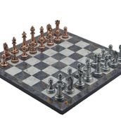 Gift Home Metal Satranç Takımı Büyük Klasik Antik Taş ve Gri Mermer Desenli Satranç Tahtası