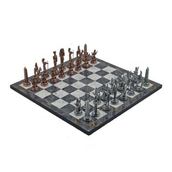 Gift Home Metal Satranç Takımı Büyük Mısır Antik Taş ve Gri Mermer Desenli Satranç Tahtası