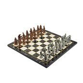 Gift Home Metal Satranç Takımı Büyük Osmanlı-Bizans Antik Düz Mermer Desenli Satranç Tahtası