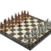 Gift Home Metal Satranç Takımı Büyük Osmanlı-Bizans Antik Düz Mermer Desenli Satranç Tahtası