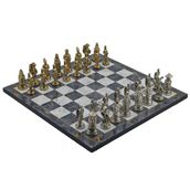 Gift Home Metal Satranç Takımı Büyük Osmanlı Bizans Antik ve Parlak Gri Mermer Desenli Satranç Tahtası