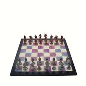 Gift Home Metal Satranç Takımı Orta İspanyol Antik Taş ve MDF Bahar Desenli Satranç Tahtası