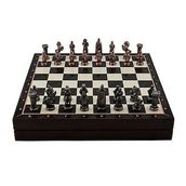 Gift Home Orta Boy Metal İngiliz 36x36x6 cm Satranç Takımı Antik ve Ceviz Desenli Sandıklı MDF Tahtası