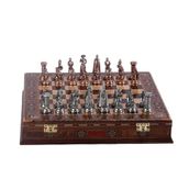Gift Home Orta Boy Metal İngiliz Satranç Takımı Antik ve El Yapımı Masif Ahşap Sandıklı Satranç Tahtası