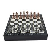 Gift Home Orta Boy Metal İspanyol 36x36x6 cm Satranç Takımı Antik ve Mermer Desenli Sandıklı MDF Tahtası