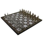 Gift Home Orta Boy Metal İspanyol Askerleri 37x37 cm Satranç Takımı Parlak ve Sedef Desenli MDF Ahşap Tahtası