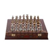Gift Home Orta Boy Metal İspanyol Satranç Takımı Parlak ve El Yapımı Masif Ahşap Sandıklı Satranç Tahtası