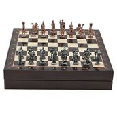 Gift Home Orta Boy Metal Roma 36x36x6 cm Satranç Takımı Antik Ve Ceviz Desenli Sandıklı MDF Tahtası
