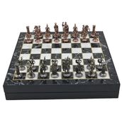 Gift Home Orta Boy Metal Roma 36x36x6 cm Satranç Takımı Antik ve Mermer Desenli Sandıklı MDF Tahtası