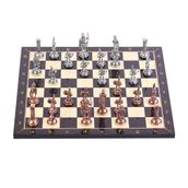 Gift Home Orta Boy Metal Roma 37x37 cm Satranç Takımı Antik ve Ceviz Desenli MDF Ahşap Satranç Tahtası