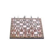 Gift Home Orta Boy Metal Roma 37x37 cm Satranç Takımı Antik ve Sedef Desenli MDF Ahşap Satranç Tahtası