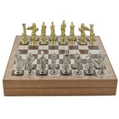 GiftHome Büyük Boy Metal Pegasus 36x36x6 cm Satranç Takımı Parlak ve Rustik Desenli Sandıklı MDF Tahtası