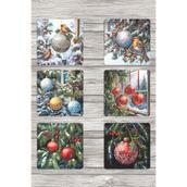 giftkonsept Yılbaşı Süsleri No:2 Baskılı 6'lı Set Dekoratif Ahşap Kare Bardak Altlığı, QBBA1081
