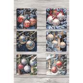 giftkonsept Yılbaşı Süsleri No:3 Baskılı 6'lı Set Dekoratif Ahşap Kare Bardak Altlığı, QBBA1082