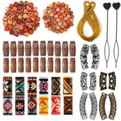 Glamer 105 Adet Saç Aksesuarı, Örgü için Ahşap Boncuklar, Klasik Retro Stil Metal Manşet Tüpleri, El Yapımı Kumaş Rasta Boncukları, Kadınlar için Saç Takıları Örgüler