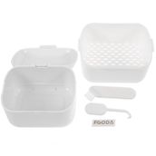 GLEAVI Protez Banyo Kılıfı Sızdırmaz Taşınabilir Tutucu Kılıf Sahte Diş Saklama Kutusu Sepetli Ağız Koruyucu Islatma Kılıfı Bardak Tutucu Ofis Seyahat Ev için Beyaz