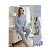 GLİSA IŞILAY Çiçek detaylı desenli büyük beden kadın pijama takımı uzun kollu