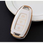 Gma Keys Lüx Hyundai I30 IX25 IX35 Kona Elantra Accent Santa Fe 3 Buton Nano Anahtar Kılıfı Beyaz Gold