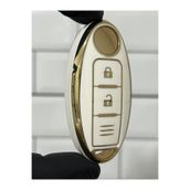Gma Keys Lüx Nissan Micra Juke Qashqai Note Navara Pulsar Smart Nano Anahtar Kılıfı Beyaz Gold Altın Renk