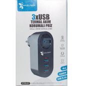 Go İthalat Akım Korumalı Tekli Priz - Akıllı Akım Dengeleme - 3xusb - Isıya Karşı Dayanıklı (5314)