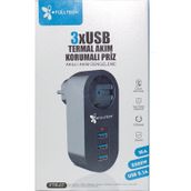 Go İthalat Akım Korumalı Tekli Priz - Akıllı Akım Dengeleme - 3xusb - Isıya Karşı Dayanıklı (5365)