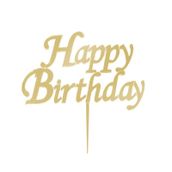 Gold Altın Rengi Happy Birthday Yazılı Ayna Pleksi Pasta Üstü Süs
