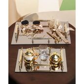 Gold Ayna 4 Kulplu Dikdörtgen Söz Nişan Tepsisi ve Damat Kahve Fincan Tepsisi BRONZ