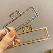 Gold Metal Şık Dikdörtgen Mandal Toka 9 cm Kadın Toka Saç Tokası - Gümüş - Altın - Aksesuar