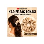Golden Needle Bej Kadife Saç Tokası Scrunchie Yumuşak Dokulu Esnek Lastikli Şık Günlük Saç Toplama Tokası