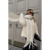 Goldmine Unisex Puffy Lightweight Atkı, Ekru, Püskül Detaylı