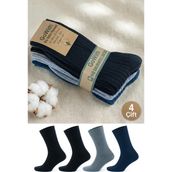 Gowith 4 Çift Kadın Erkek Renkli Bio Naturel %100 Doğal Pamuklu Ribana Örgü Dikişsiz Dört Mevsim Soket Çorap 3012 - 44 - 46 - Siyah - Gri - Lacivert