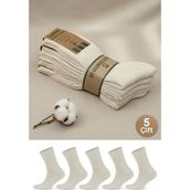 Gowith 5 Çift Kadın Erkek Ekru Bio Naturel %100 Doğal Pamuklu Ribana Örgü Dikişsiz Dört Mevsim Soket Çorap 3013 - 47 - 49 - Ekru - Ekru