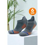 Gowith 6'lı Bambu Gri Spor Desenli Güçlendirilmiş Yıkamalı Kutulu Dikişsiz Nefes Alabilir Performans Sneaker Kısa Patik Erkek Çorap 3150 - 40 - 44
