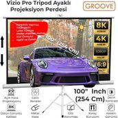 Groove Vizio Pro 100¨INCH 220X125CM Blackout Işık Geçirmez Tripod Ayaklı Projeksiyon Perdesi +Taşınabilir+Canlı Renkler+Göz Koruması+Leke Tutmaz Projector - 100''Inch