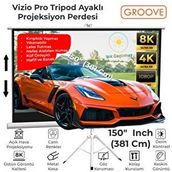 Groove Vizio Pro 150¨inch 332x188cm Blackout Işık Geçirmez Tripod Ayaklı Projeksiyon Perdesi +taşınabilir+canlı Renkler+göz Koruma