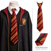 Gryffindor Temalı Fermuarlı Kravat Kırmızı Sarı Çizgili