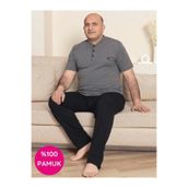 GUAVA+ Erkek Antrasit Geniş Kalıp %100 Pamuk Kısa Kol Cepli Büyük Beden Pijama Takımı