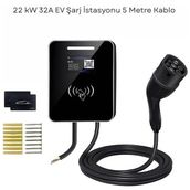 Gümrük Bey 22 Kw – 32A Kapasiteli, Type 2 Soketli, 5 Metre Kablolu Bir Ev Tipi Elektrikli Araç Şarj Istasyonu - Siyah