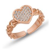 Gumush Gümüş Ayarlanabilir Rose Kalpli Kadın Yüzük