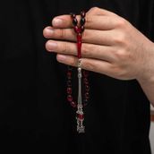 Gumush T8788 Gümüş Püskül Sıkma Kehribar Tesbih
