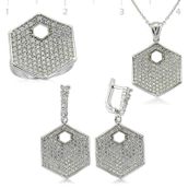 Gumush Zirkon Taşlı Altıgen Kadın Gümüş Set
