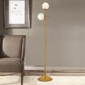 Günay 2'li Gold Beyaz Camlı Modern Dekoratif Tasarım Oturma Odası Salon Lambader