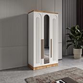 GuneyStore Flora 3 Kapaklı Aynalı Atlantik Çam Beyaz Gardırop