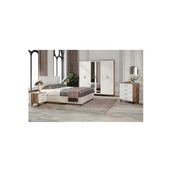 GuneyStore Komple Mdf Paris 6 Kapaklı Atlantik Çam-beyaz Yatak Odası Takımı (bazalı)